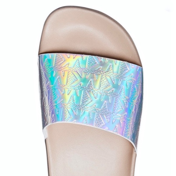 MICHAEL KORS Gilmore Debossed Iridescent Metallic Logo Slides - Picture 3 of 7